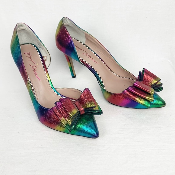 Betsey Johnson Shoes - Betsey Johnson Rainbow Heels with Bow